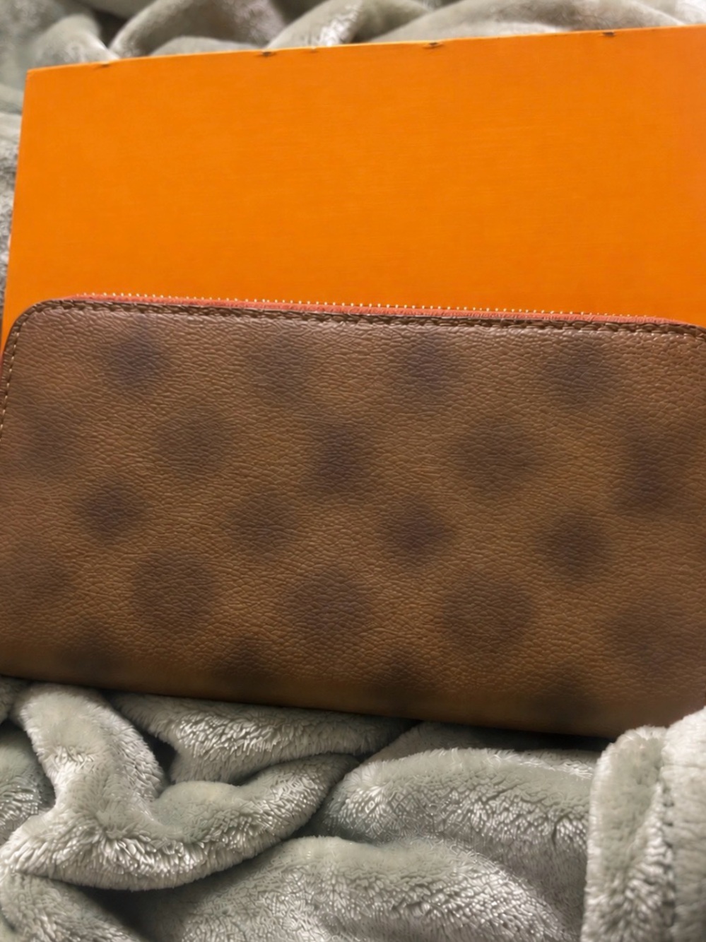 Textured Brown Zip-Around Wallet